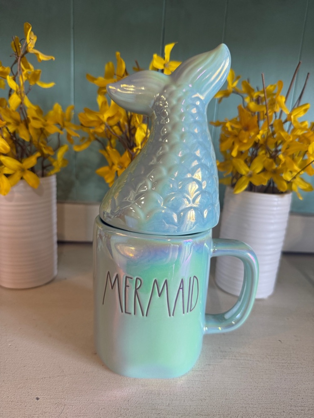 Rae Dunn Artisan Collection by Magenta “Mermaid”  Pale Aqua Ceramic Piece